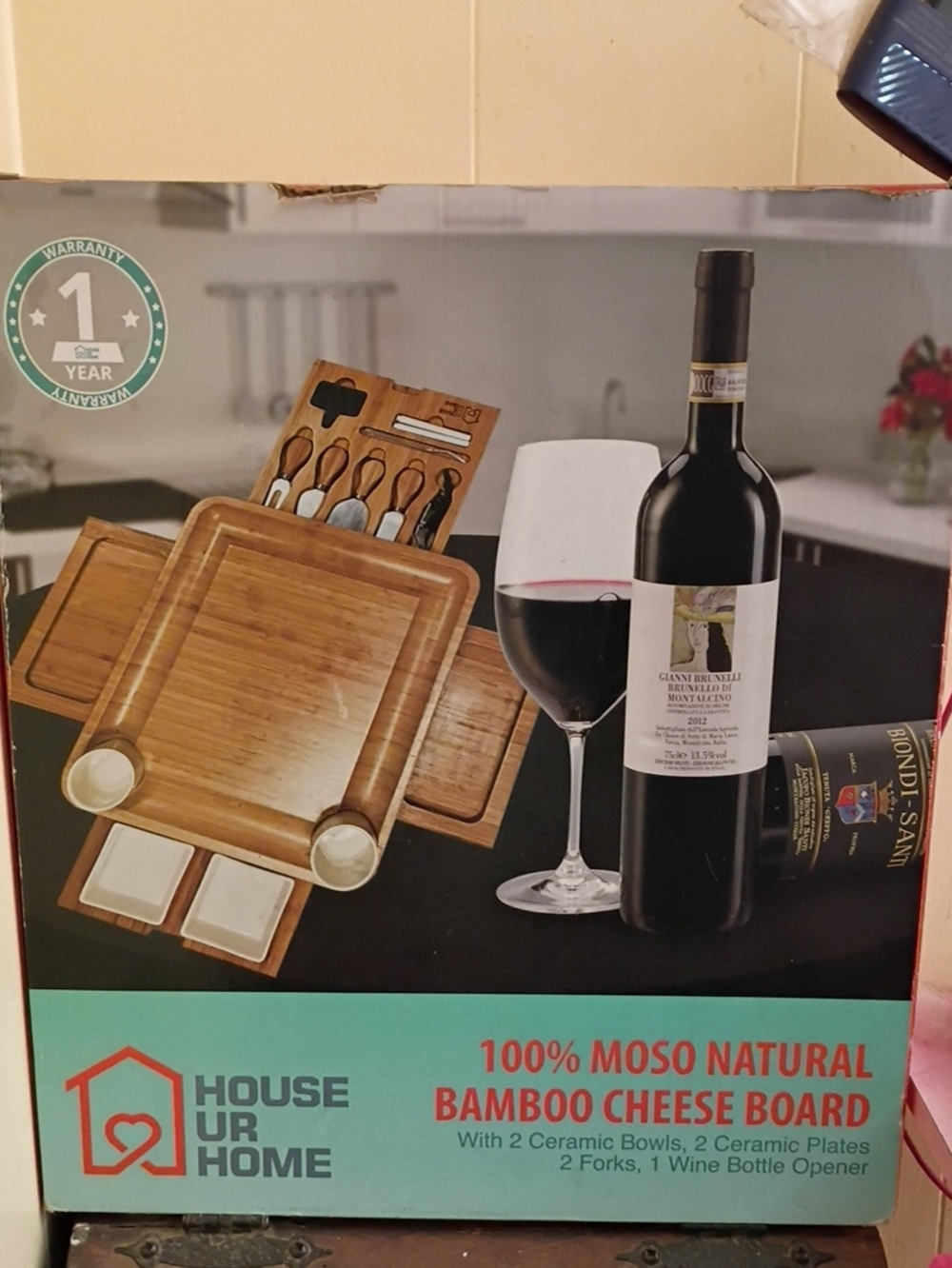 Natural Bamboo Cheese Board Set - Brown